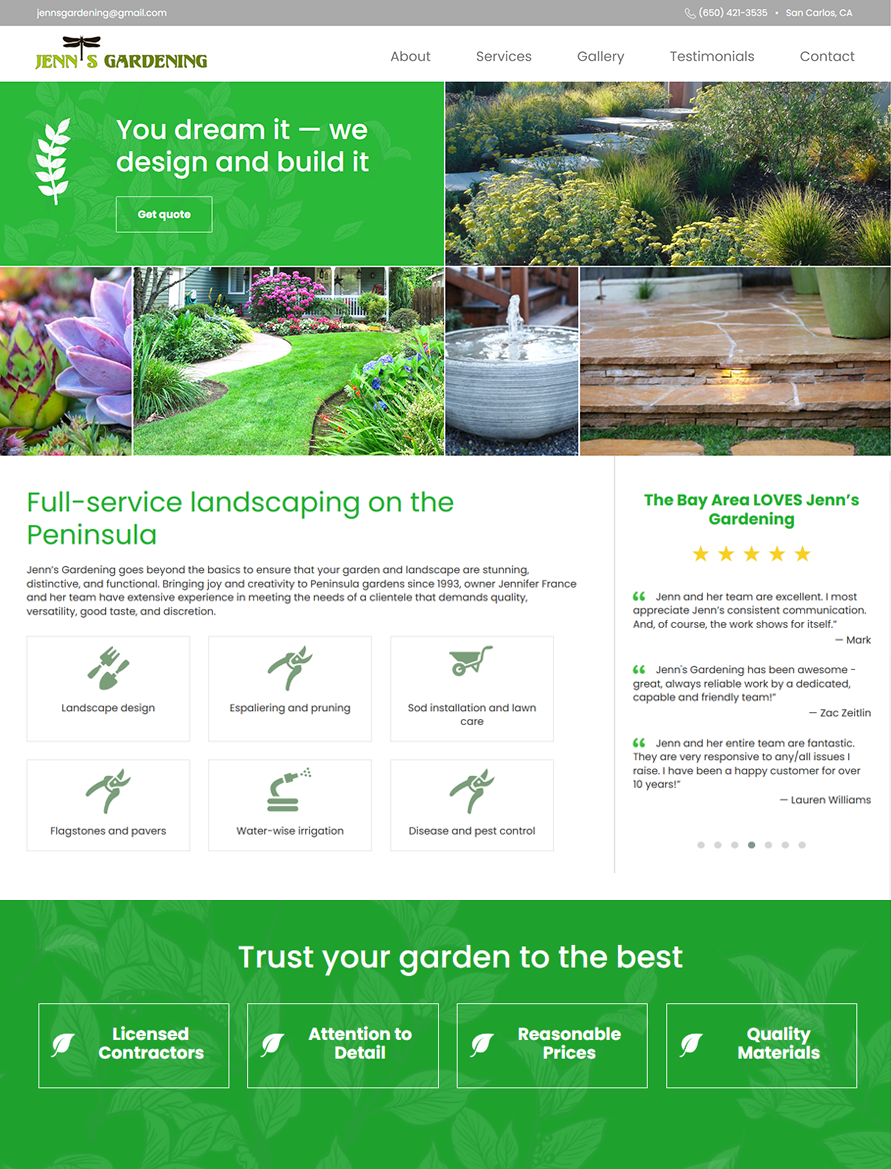 website design for a professional gardener